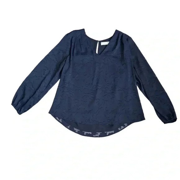 ASTR The Label Women's Large Blue V-Neck Long Sleeve Woven Pullover Top Blouse - Picture 1 of 5